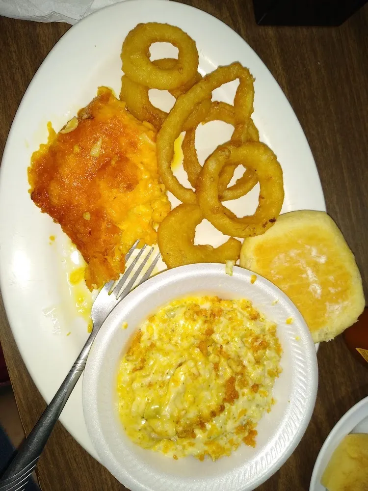 Chicken Casserole Onion Rings Roll Mac and Cheese