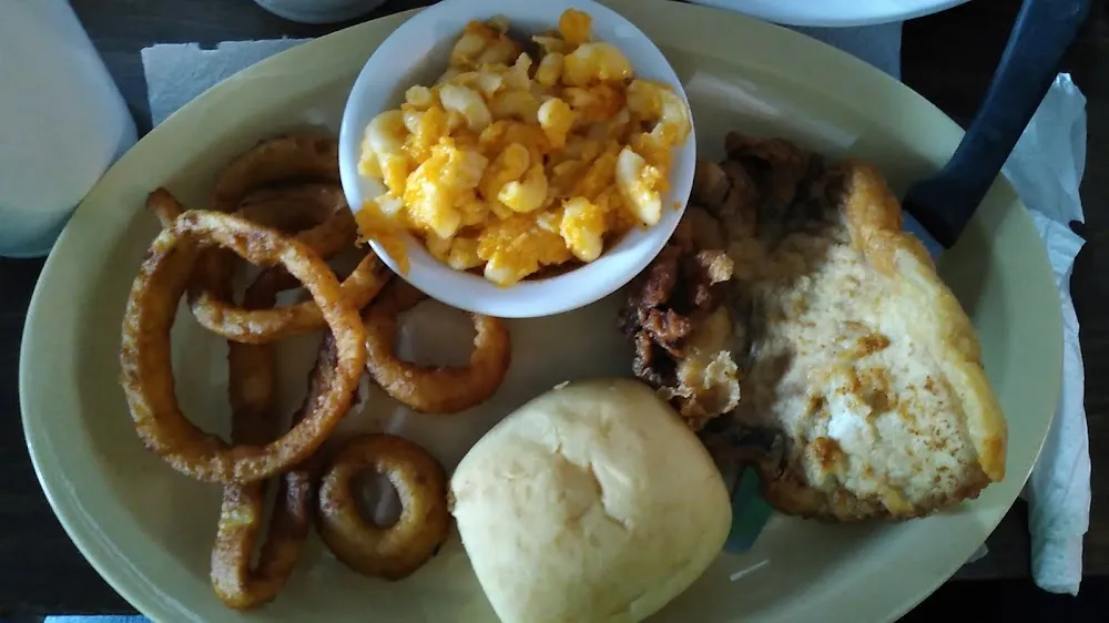 Pork Chop Onion Rings Mac and Cheese